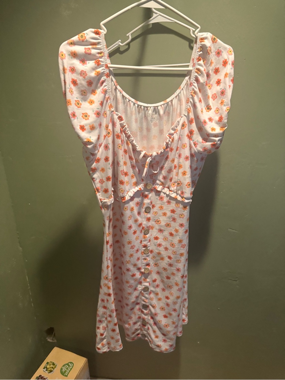 Floral Button-Front Swim Dress in White and Orange